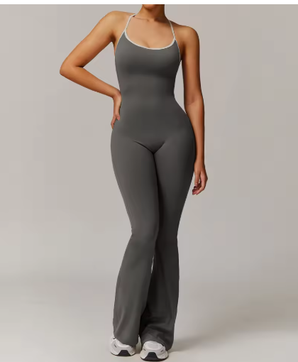 VYVAE Backless Yoga Bodysuit Gray - Side