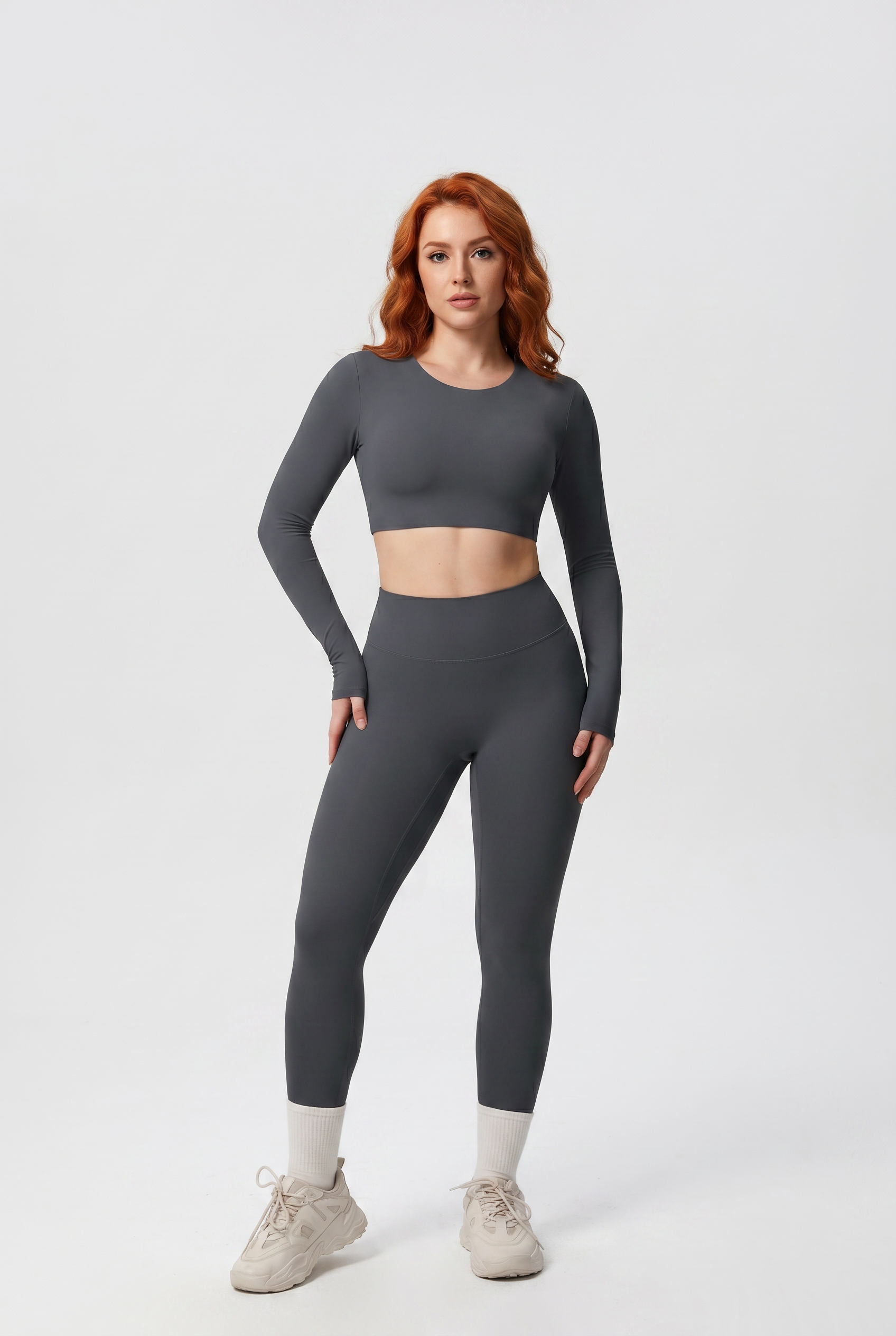 Nylon Nude Yoga Suit Grafite - Front