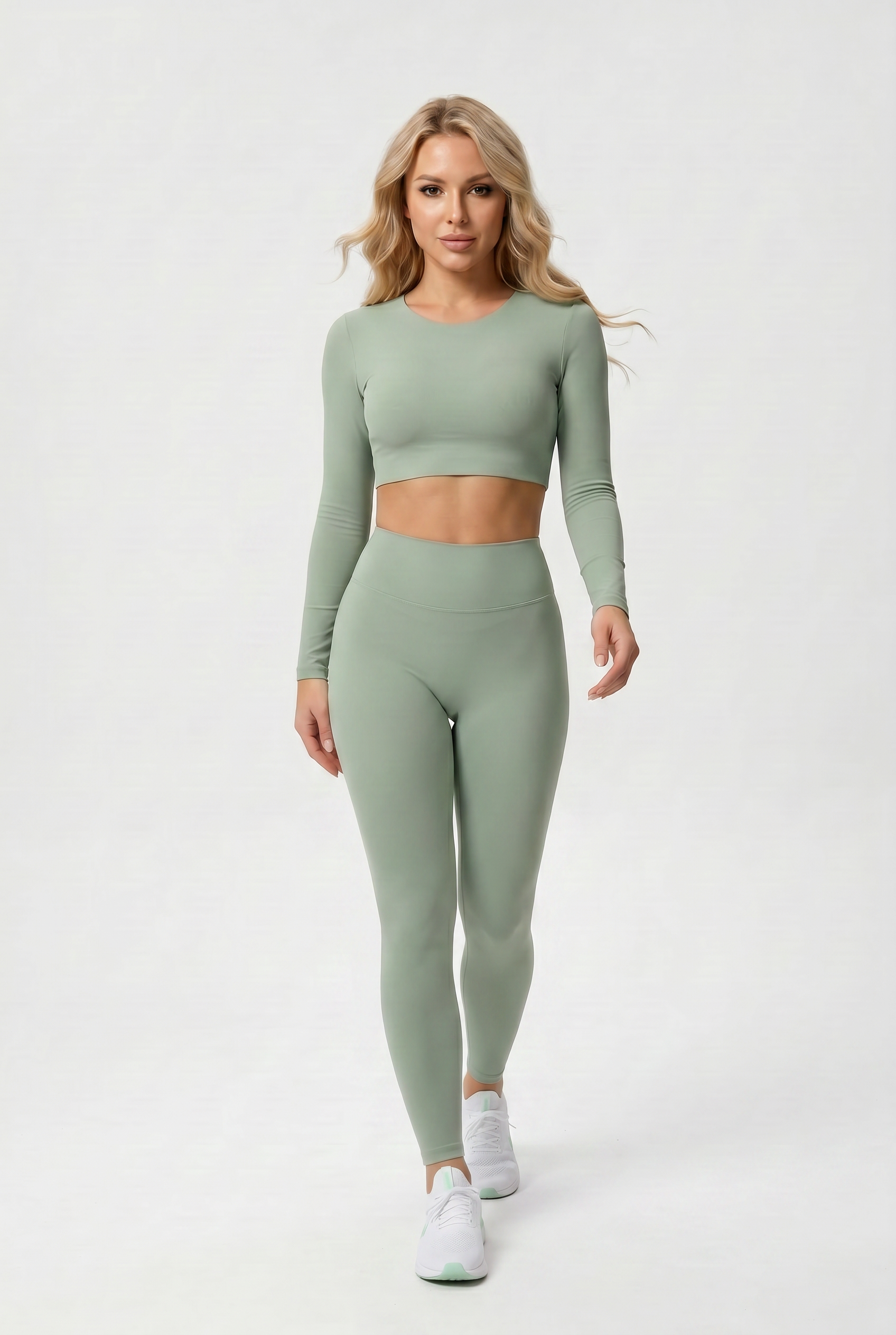 Nylon Nude Yoga Suit Sage Green - Walking