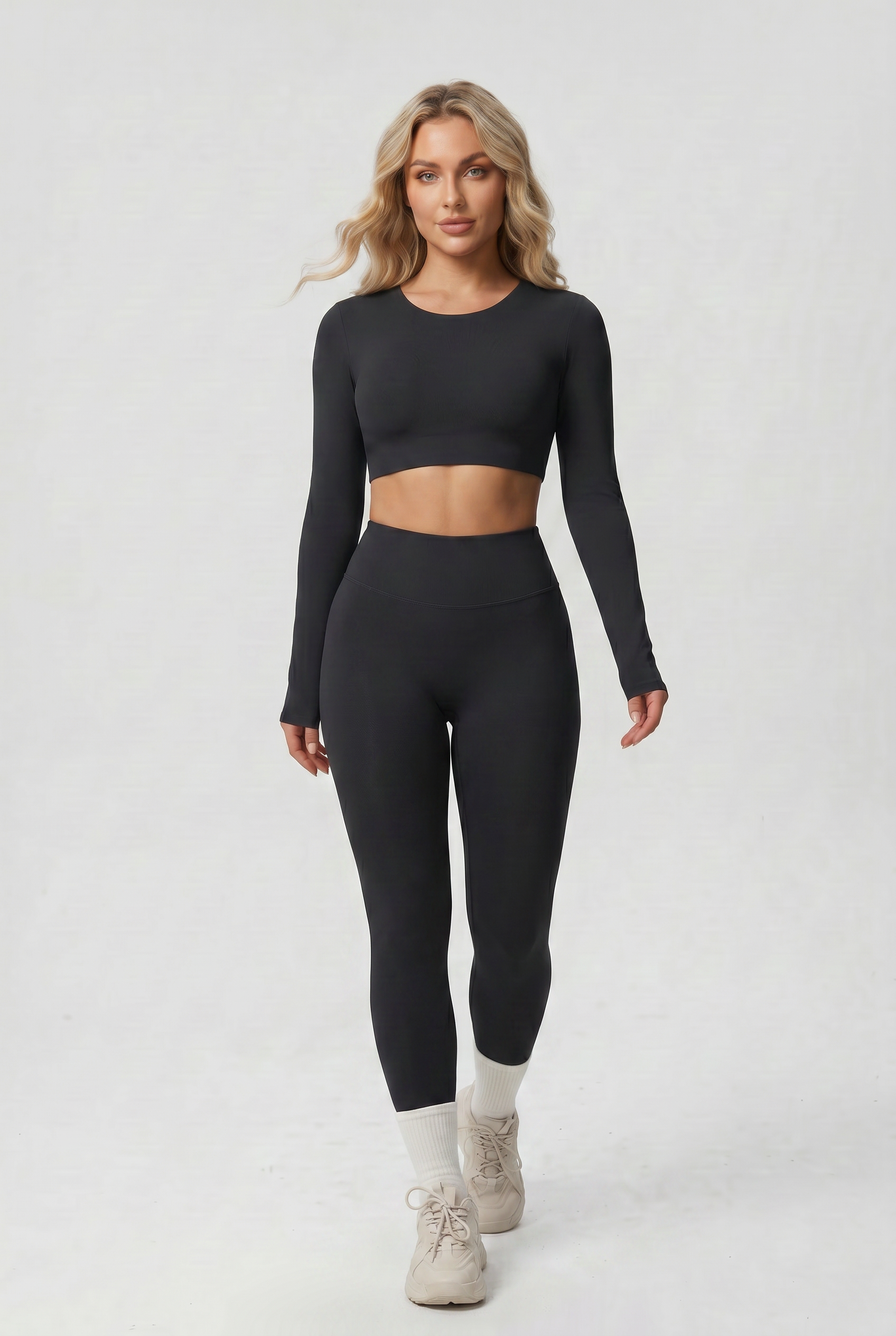 Nylon Nude Yoga Suit Jet Black - Walking