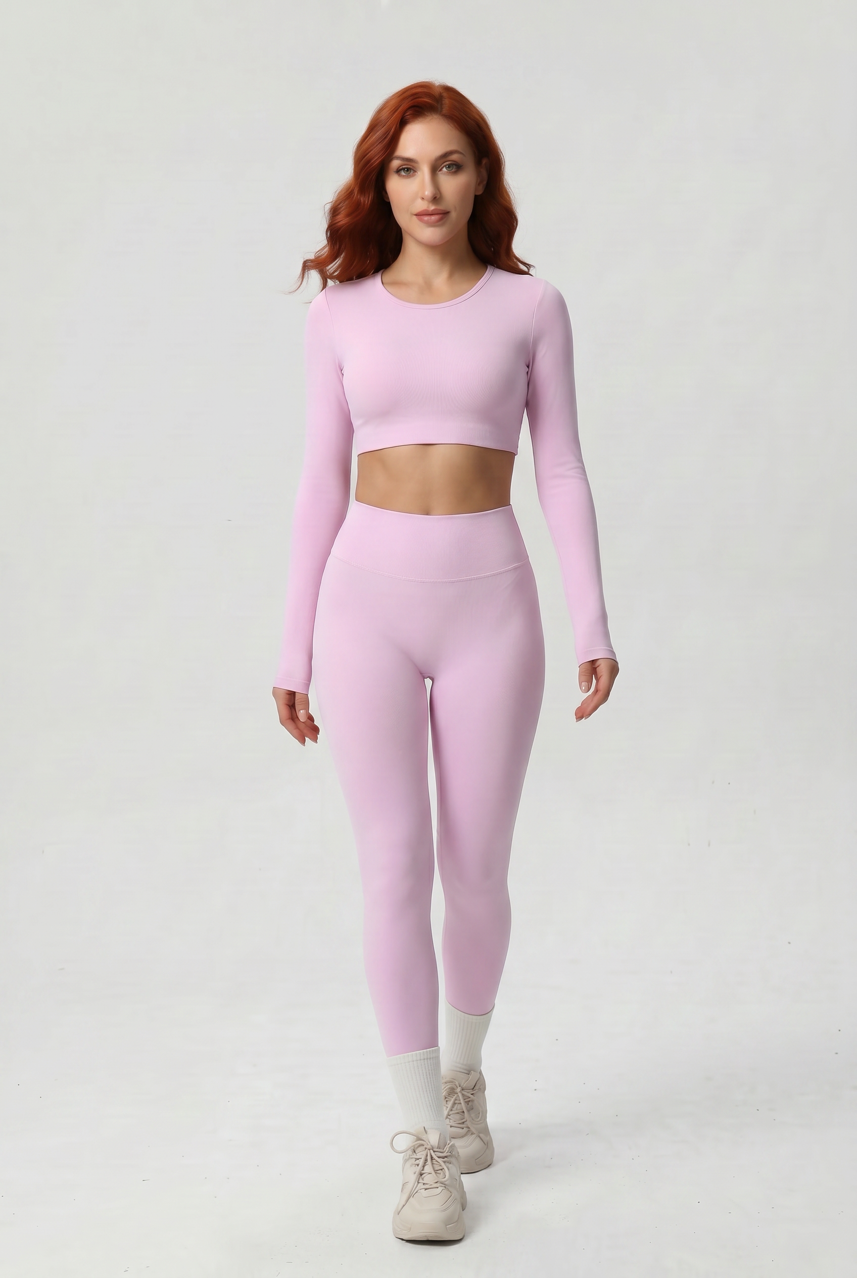 Nylon Nude Yoga Suit Blush Pink - Walking