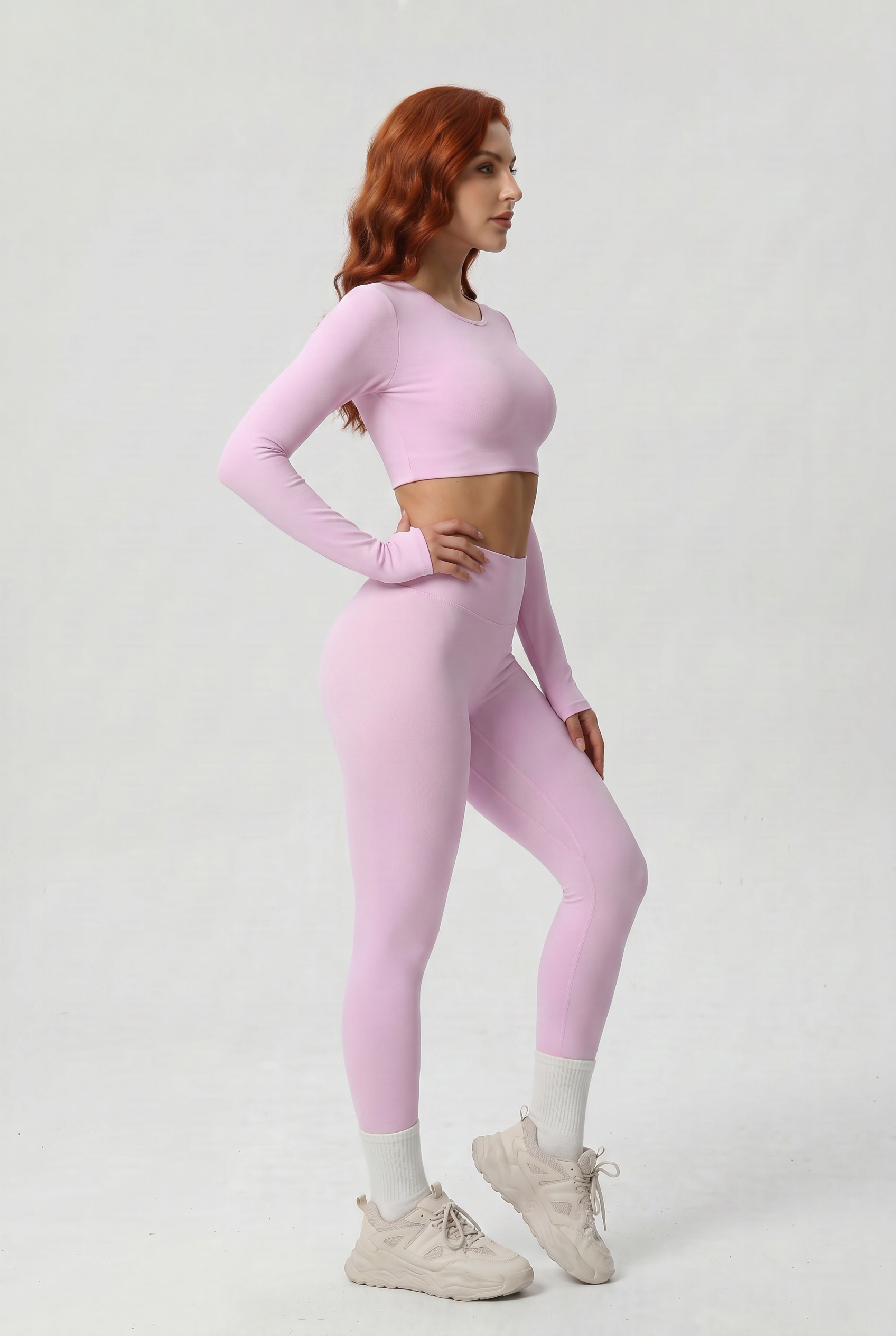 Nylon Nude Yoga Suit Blush Pink - Side