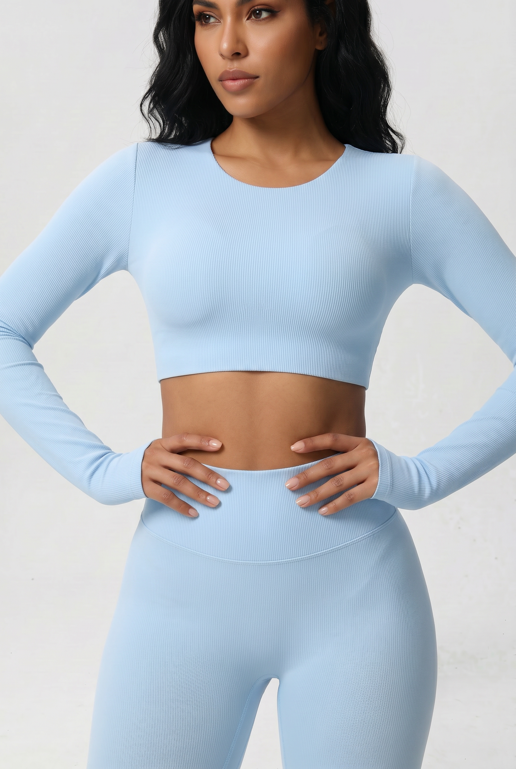 Nylon Nude Yoga Suit Ice Blue - Studio