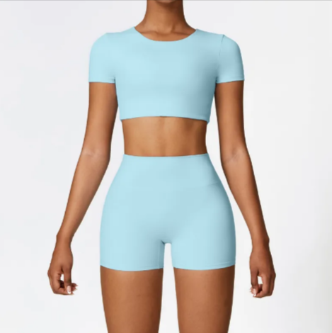 VYVAE Winter Running Set Short Sleeved Shorts Blue - Front