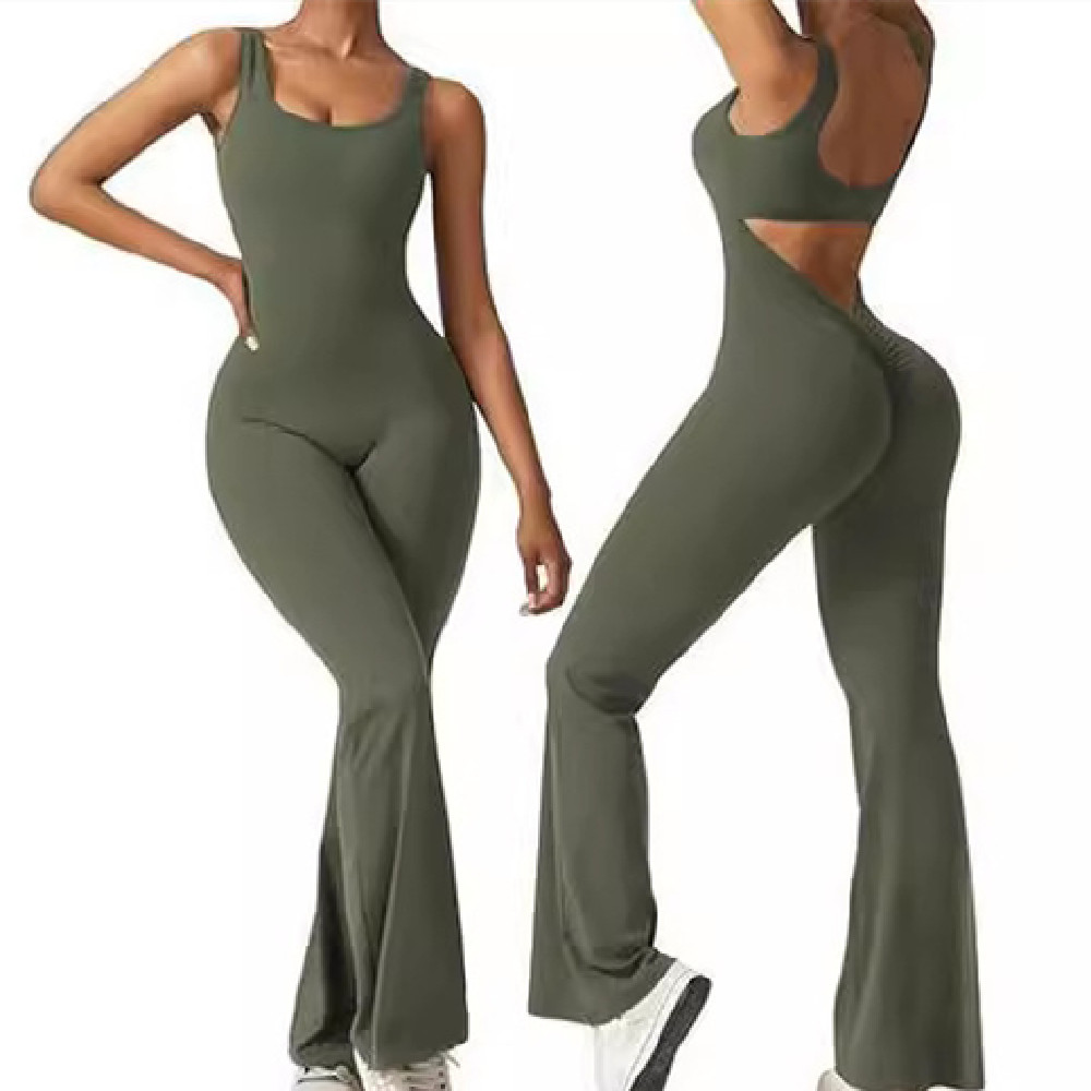 VYVAE Backless Jumpsuit Green - Front