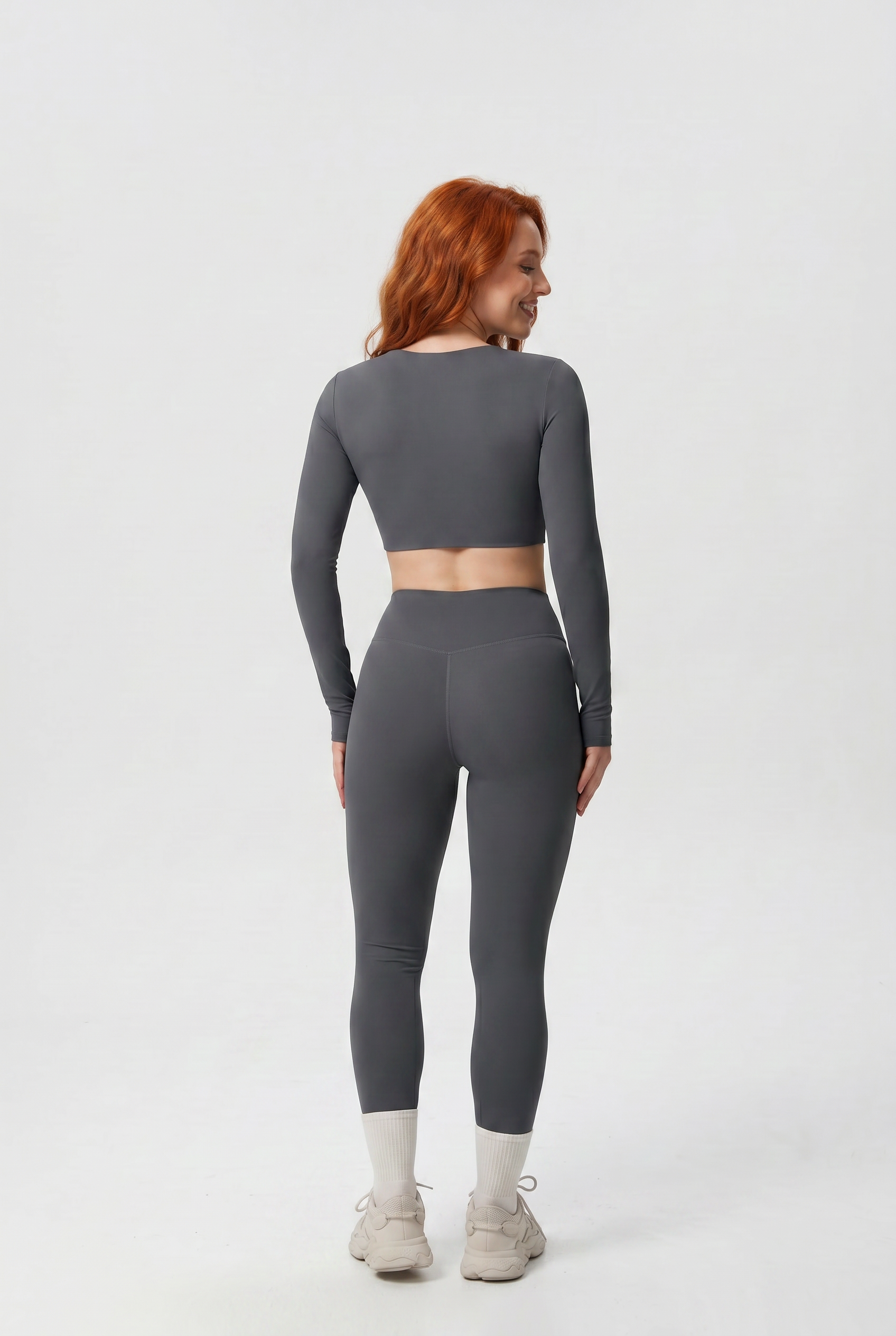 Nylon Nude Yoga Suit Grafite - Back