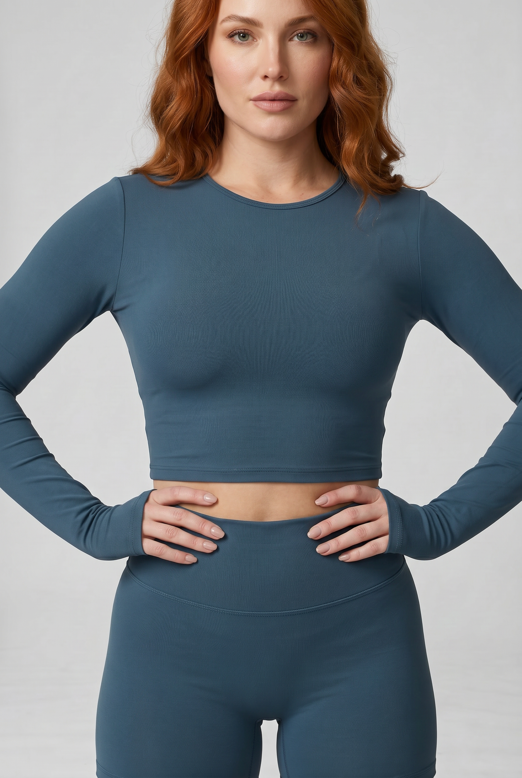 VYVAE Long Sleeve Yoga Top Dusty Blue - Flat