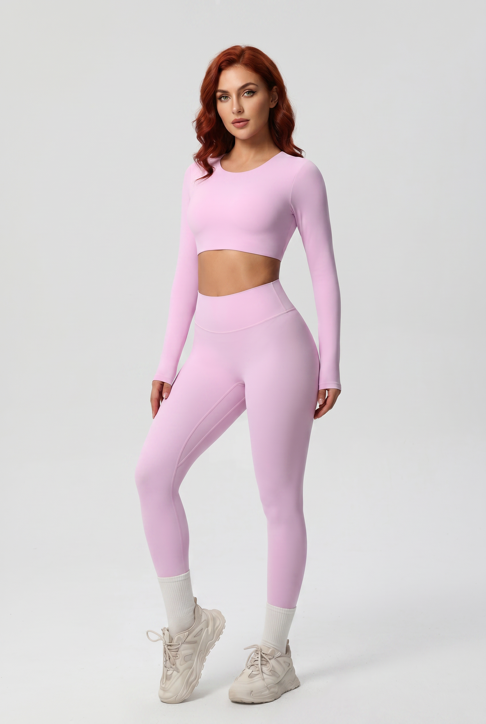 Nylon Nude Yoga Suit Blush Pink - Front