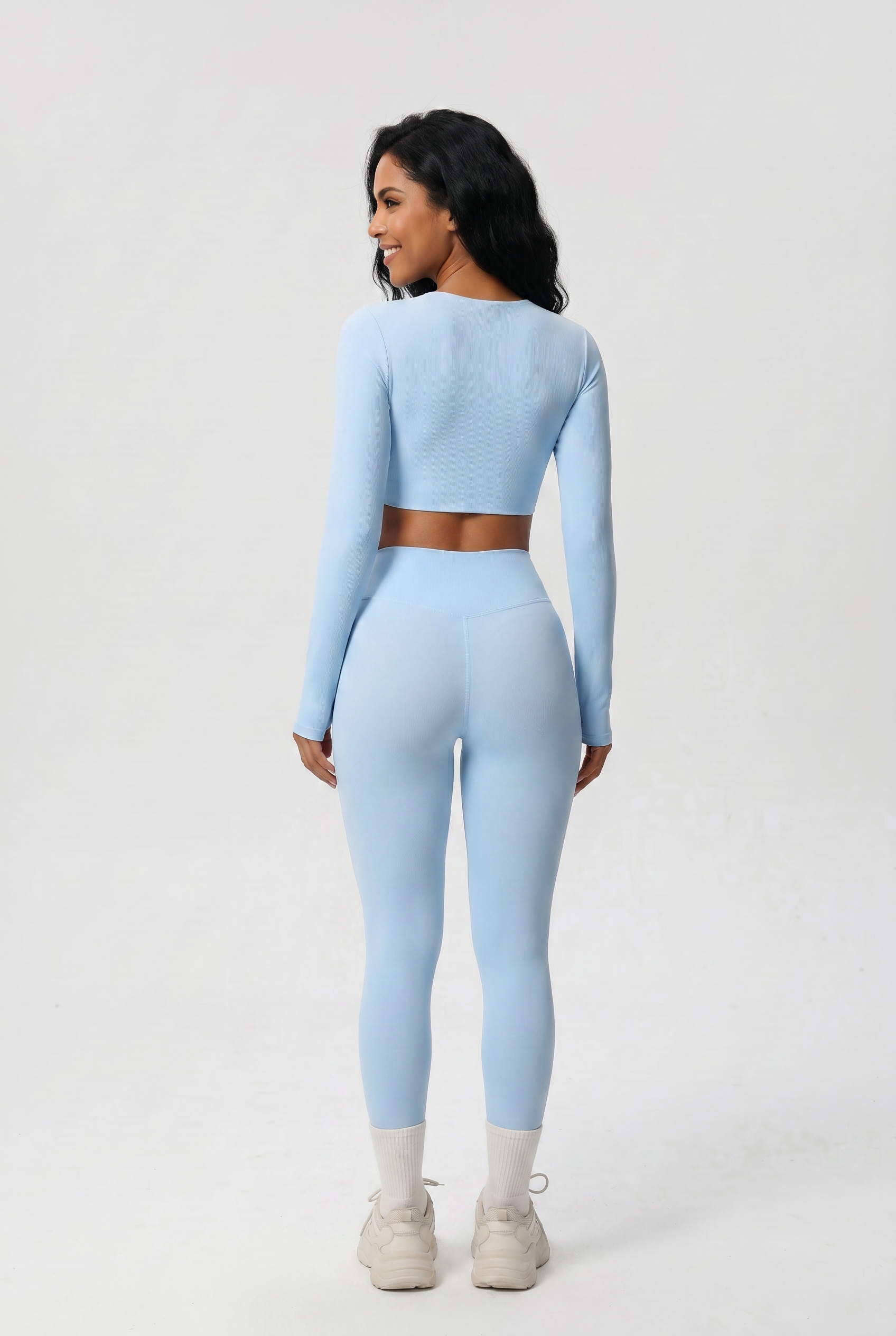 Nylon Nude Yoga Suit Ice Blue - Back