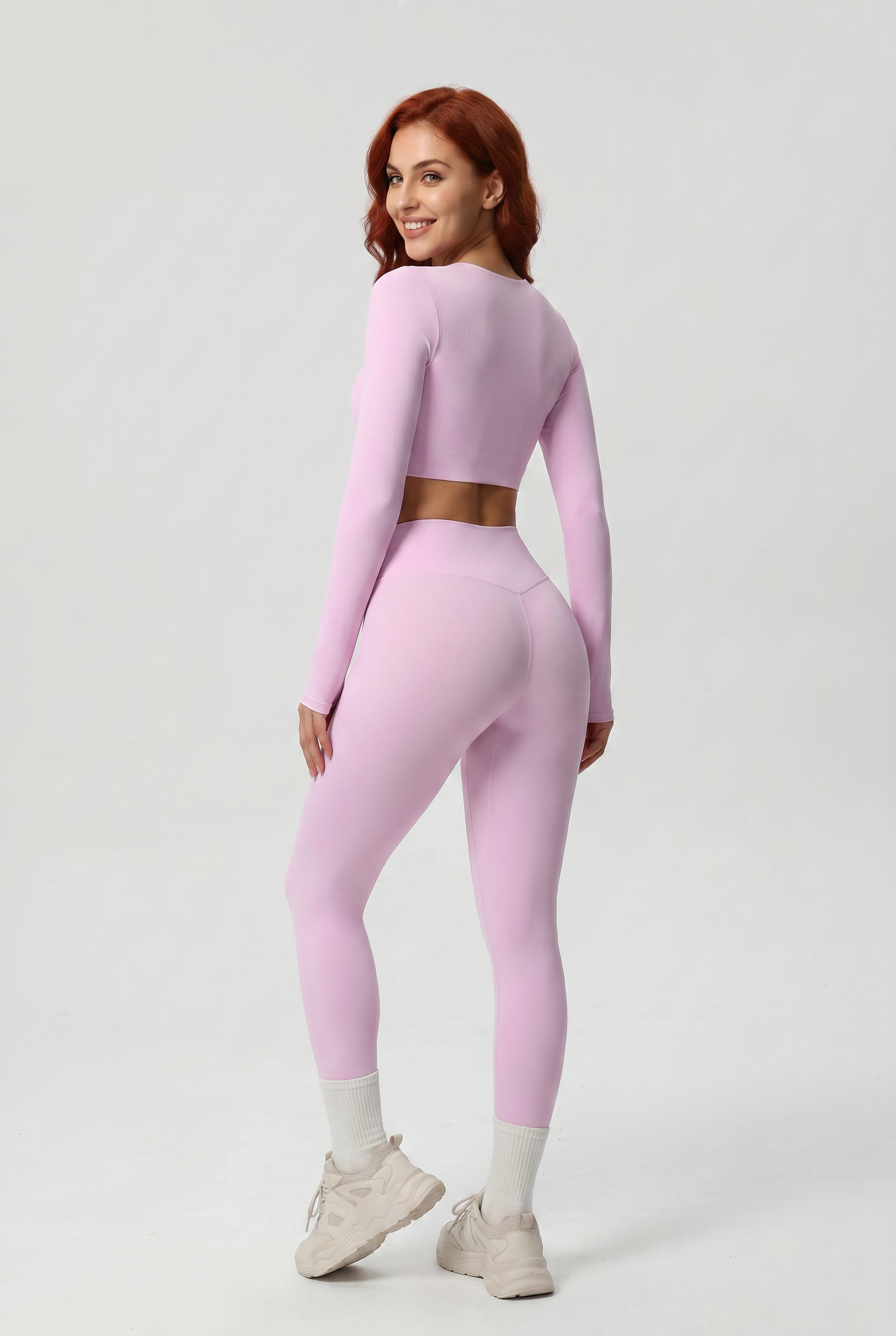 Nylon Nude Yoga Suit Blush Pink - Back