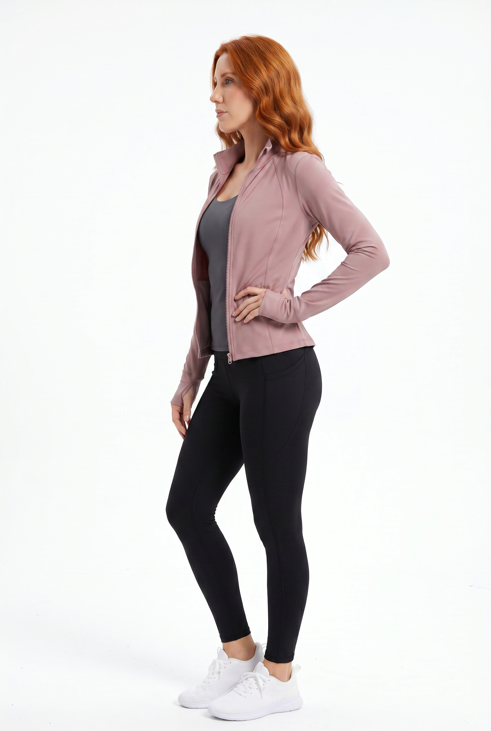VYVAE Pocket Running Cardigan Rose - Side