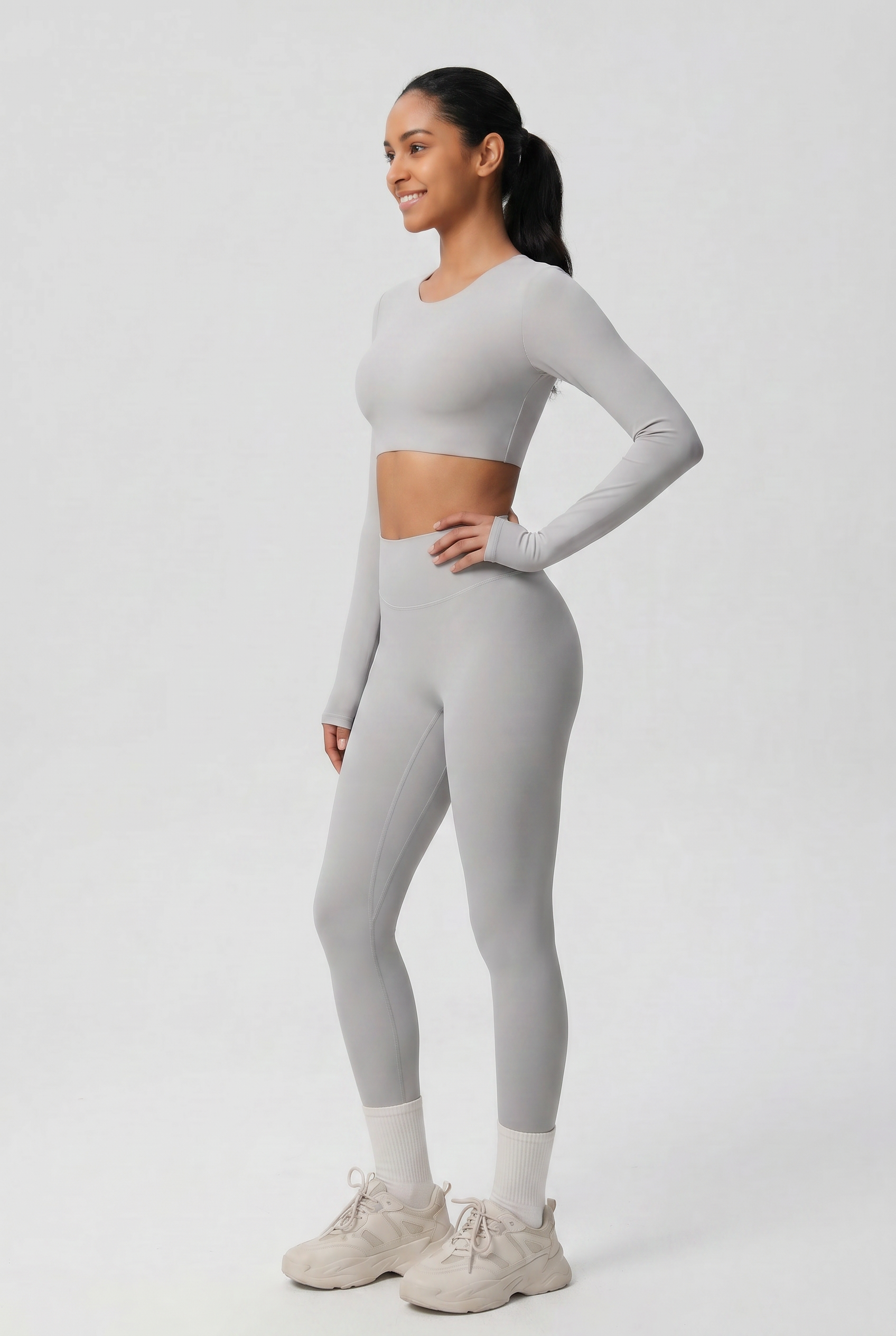Nylon Nude Yoga Suit Light Grey - Studio