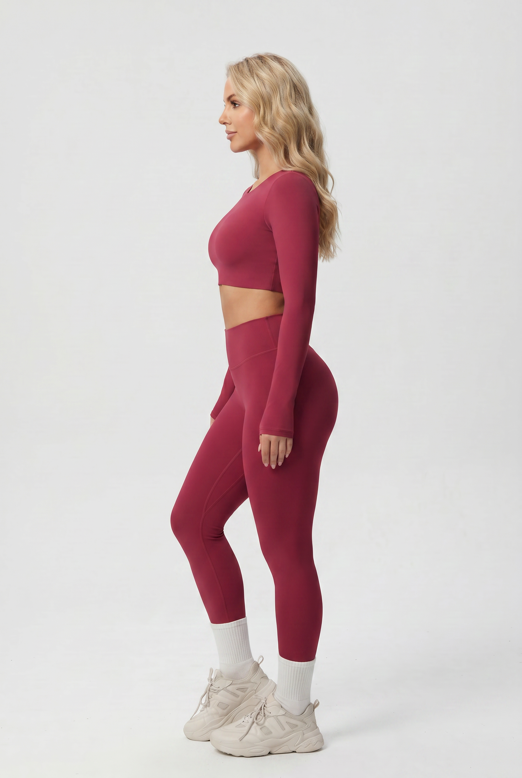 Nylon Nude Yoga Suit Deep Red - Studio
