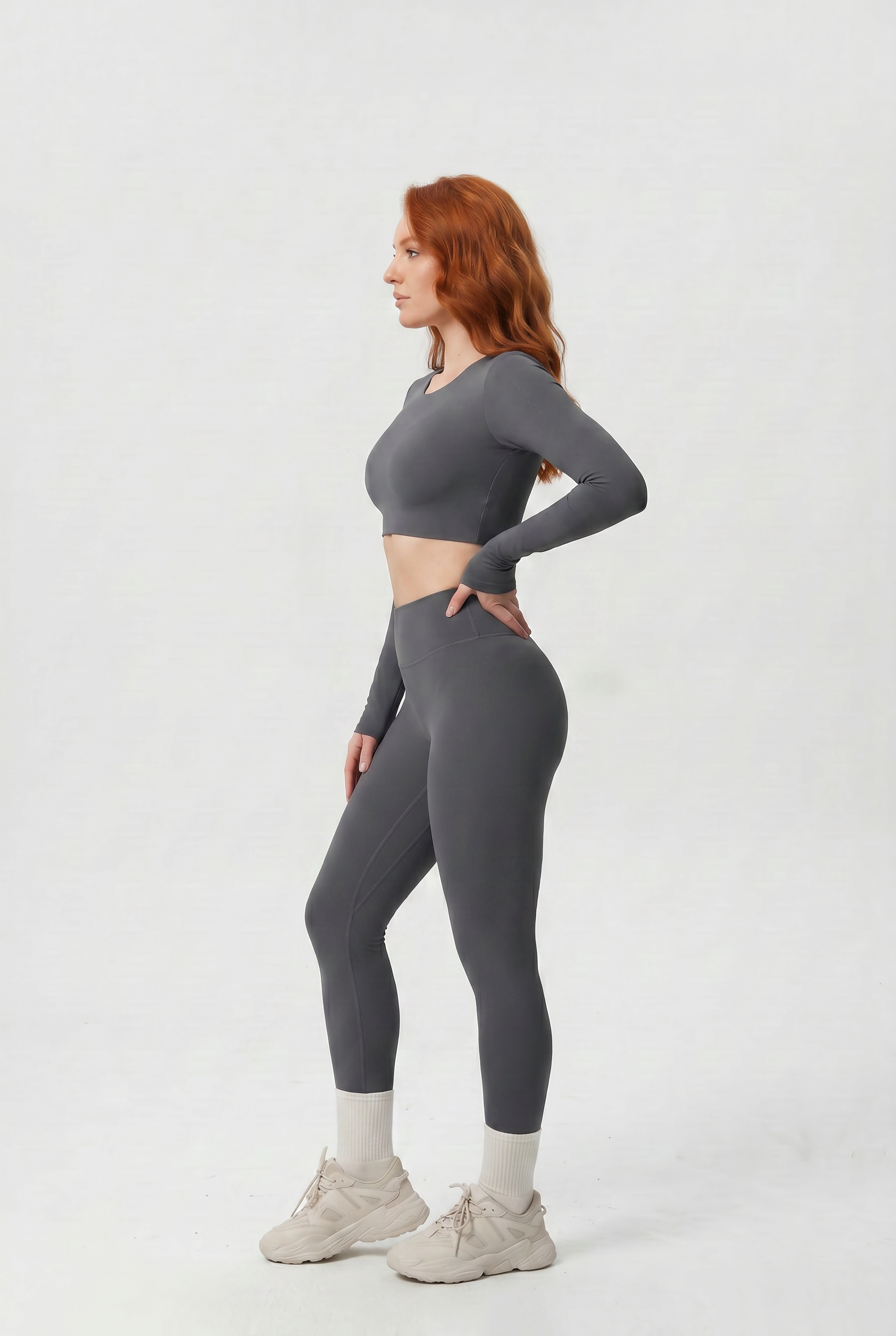 Nylon Nude Yoga Suit Grafite - Side