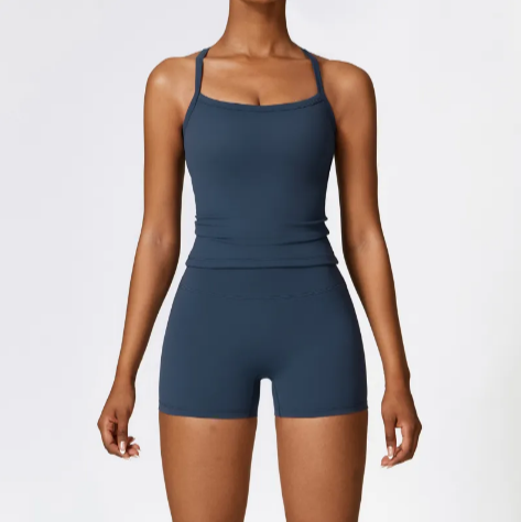 VYVAE Winter Running Set Short Sleeved Shorts Sky Blue - Front